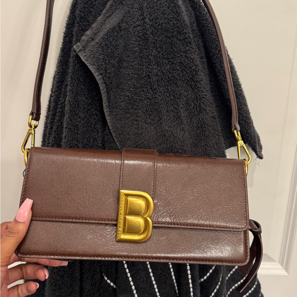 Brandon Blackwood Brown Leather Clutch with Gold Accent